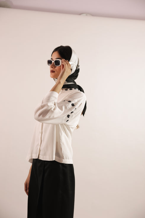 Hand Embroidered Scarf- Black and White